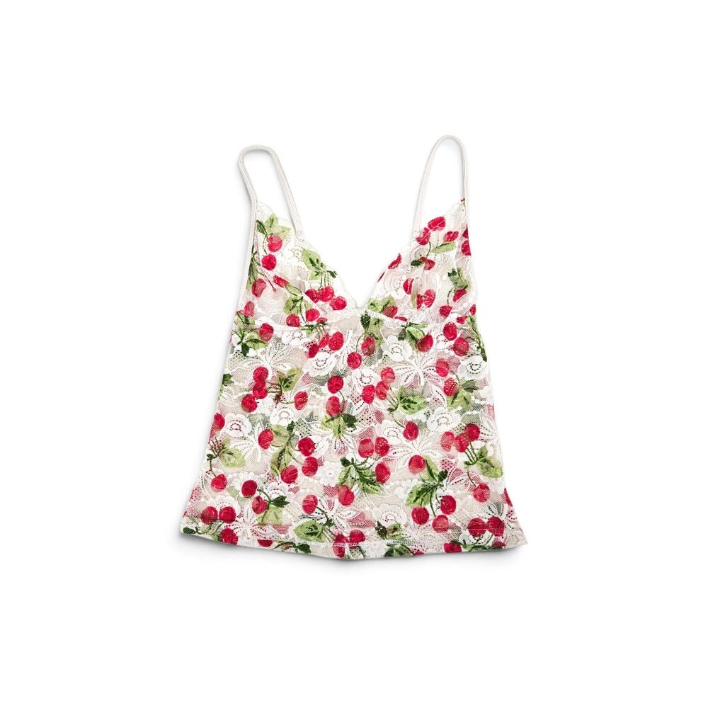 Y2k Euro Intimissimi Cami Top Sheer Cherry Lace Coquette - XS